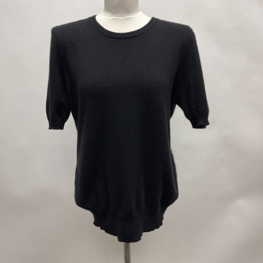Preston & York Women's Sweater Large Black 100% Cashmere Short‎ Sleeve